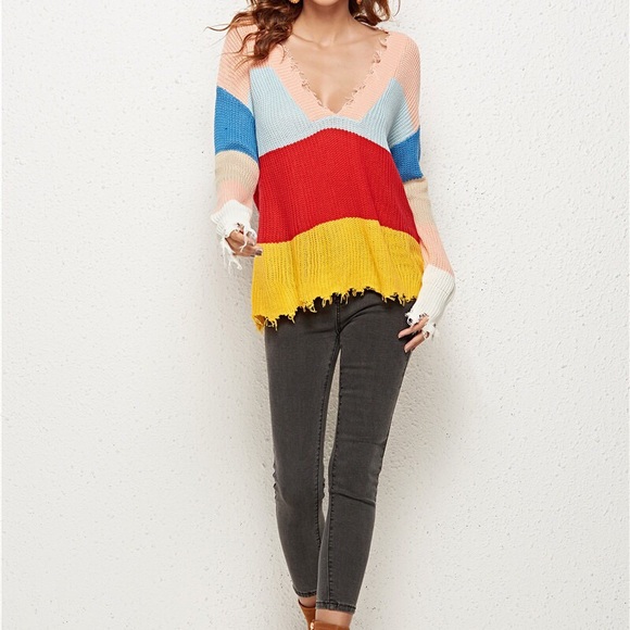 Meg Color Block V Neck Sweater - Picture 3 of 5